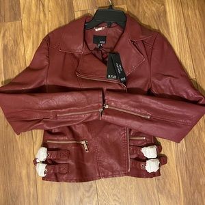 Wine color, Medium Faux leather jacket